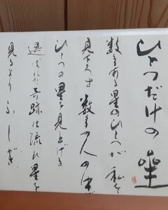 友人の書家加藤圭葩先生が詩を書にしてくださりサロン灯に掲げました✨
